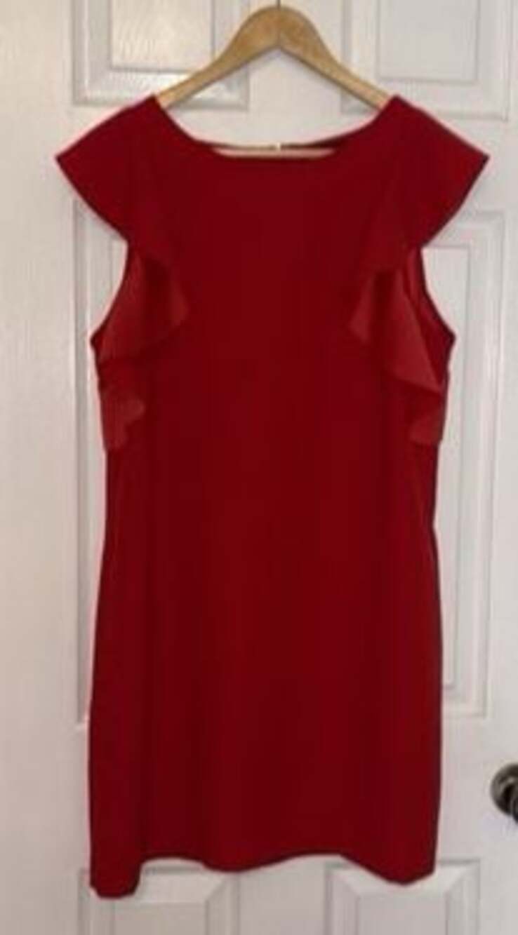 EUC Banana, Republic Ruffled, Sleeveless Sheath Dress, Red Size 10, Lightweight